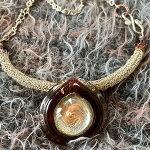 Silver crafted choker/necklace with glass pendant